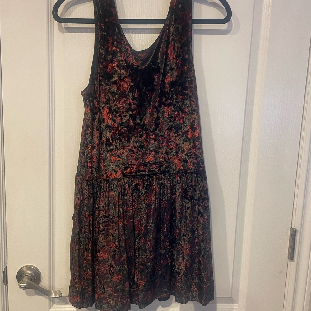 Free People Velvet Floral Mini Dress - Black and Red